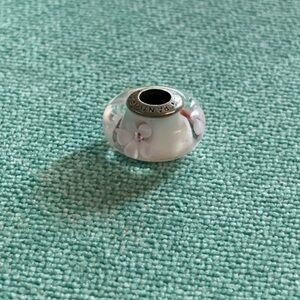 White glass Murano cherry blossom floral bead